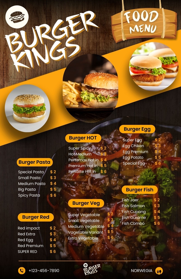 Menu makanan desain brosur kreatif untuk restoran burger