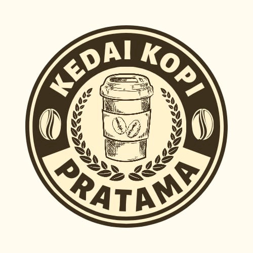 Desain logo kedai kopi Pratama, jasa desain logo online murah, buat logo cafe