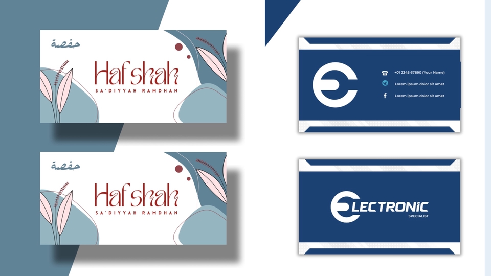 Desain logo modern dan minimalis dengan warna biru dan putih, cocok untuk usaha elektronik atau bisnis digital