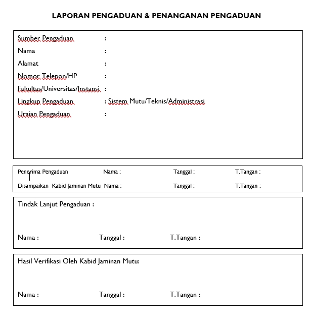 Formulir Laporan Pengaduan dan Penanganan Pengaduan - Jasa Legal Freelance Konsultan Hukum di Indonesia