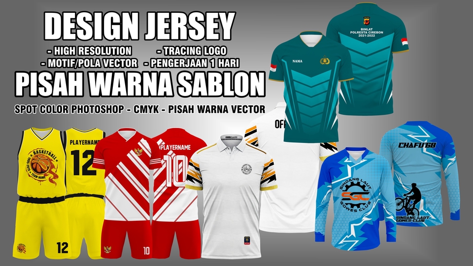 Desain Kaos & Motif - DESAIN JERSEY CUSTOM & SETTING PISAH WARNA SPOT COLOR/VECTOR - 1