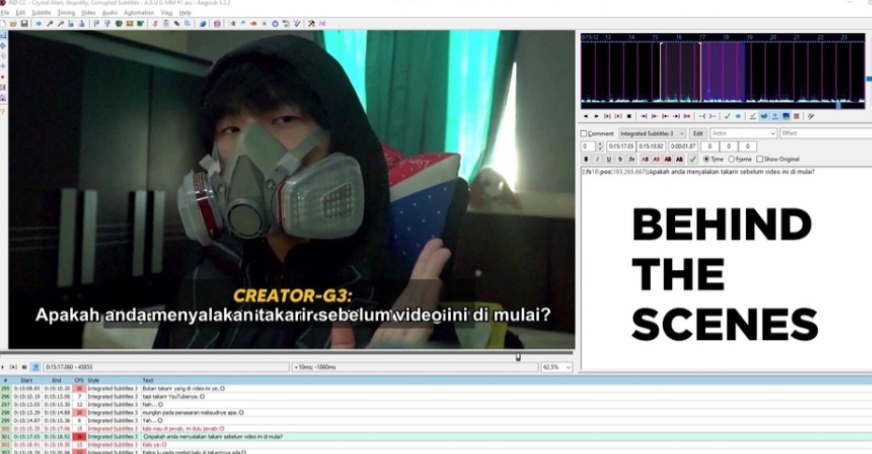 Jasa pembuatan subtitle video untuk video berbahasa Indonesia dengan penggunaan masker gas.