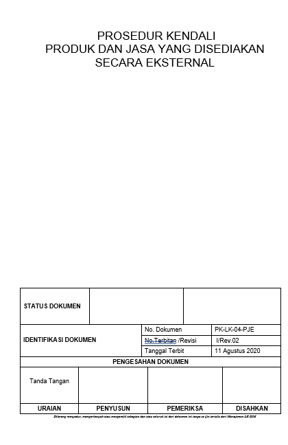 Template form prosedur pengendalian produk dan jasa yang disediakan secara eksternal, untuk jasa hukum, jasa legal, jasa advokat, jasa konsultan hukum, pengacara, legal freelance, kontrak hukum, perjanjian, notaris, dan hukum.