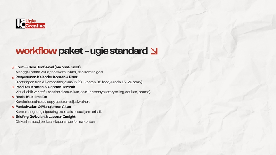 Jasa digital marketing: flowchart paket - ugie standard - layanan iklan instagram facebook