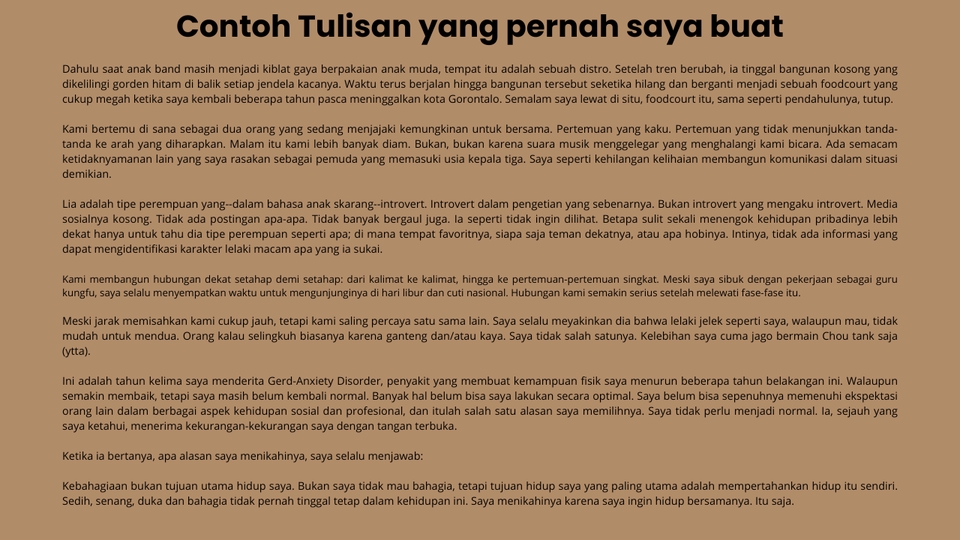 Contoh tulisan yang pernah saya buat sebagai freelance writer