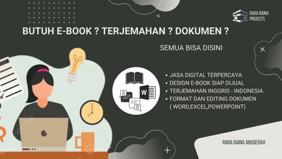Jasa Penerjemah Inggris Indonesia, Terjemahan Dokumen, Ebook, Desain Ebook.  Layanan Profesional, Harga Terjangkau.