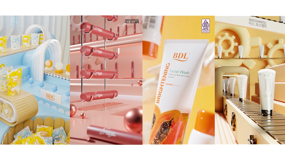 Jasa pembuatan video animasi 3d produk kecantikan dengan desain modern dan elegan.