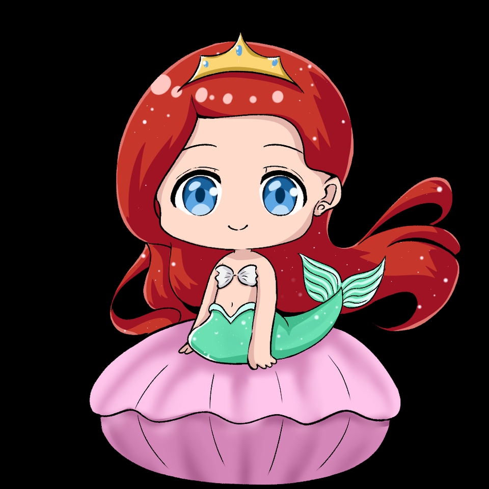 รับวาดรูป อิริยาบถน่ารัก สไตล์การ์ตูน ของเงือกสาวเจ้าหญิงน้อย Ariel