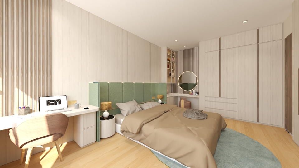 Jasa desain interior rumah minimalis dengan warna hijau toska dan konsep modern