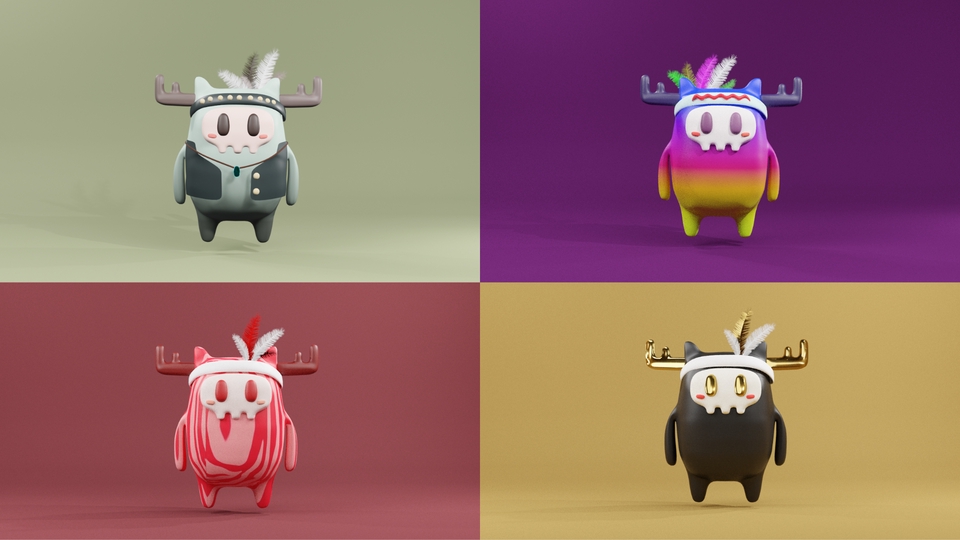 Karakter kartun moose 3d dengan desain yang unik dan lucu. Cocok untuk desain mascot, ilustrasi, dan keperluan visual lainnya.