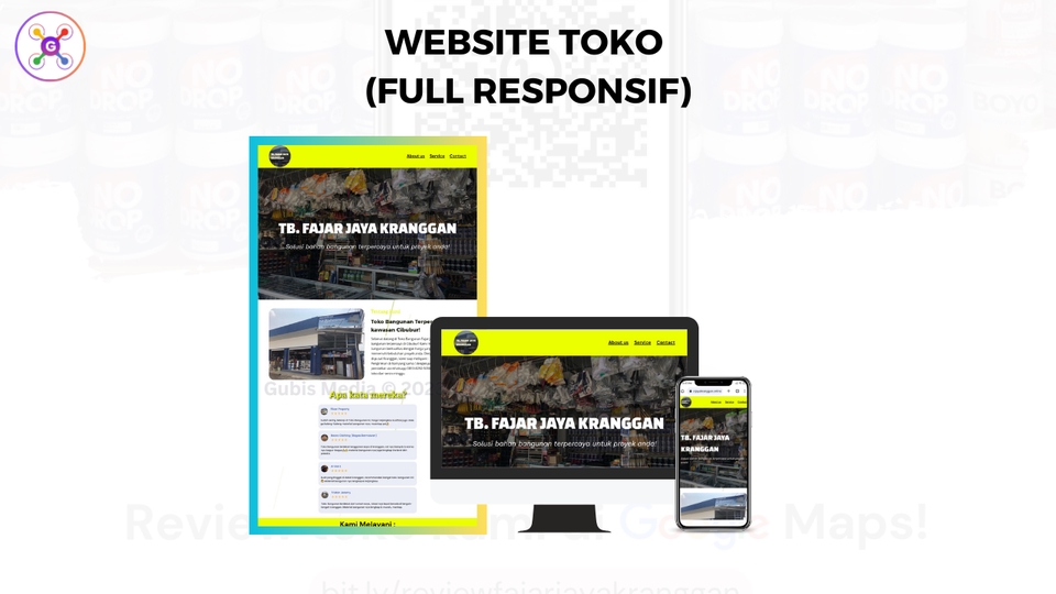 Website toko dengan desain responsif untuk membantu meningkatkan bisnis online Anda.  Gunakan jasa digital marketing kami untuk menjangkau pelanggan potensial melalui iklan di Facebook, Instagram, dan Google Ads.  Hubungi kami untuk konsultasi gratis.