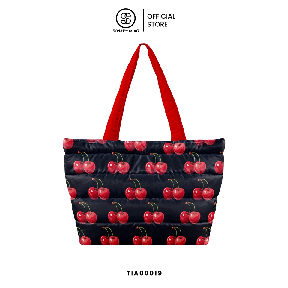 รับผลิตกระเป๋าผ้า กระเป๋าโท้ททรงสวย พิมพ์ลายเชอร์รี่น่ารัก OEM กระเป๋าผ้าคุณภาพสูง