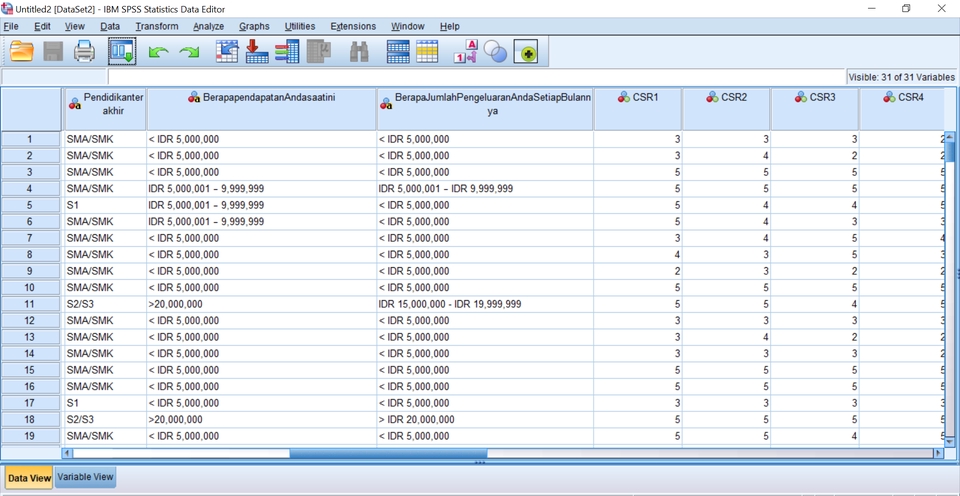 Jasa analisis data SPSS untuk penelitian dan bisnis, membantu mengolah data, membuat analisis deskriptif, dan visualisasi data.