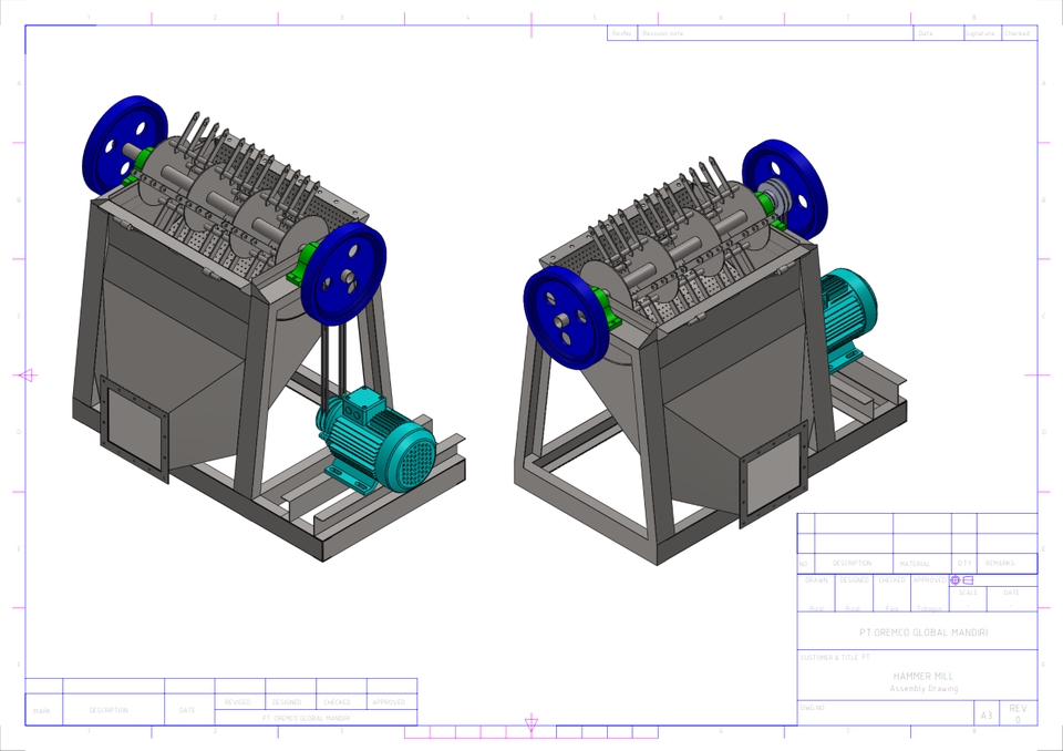 Jasa desain 3d model mesin penggiling sampah untuk keperluan proyek industri