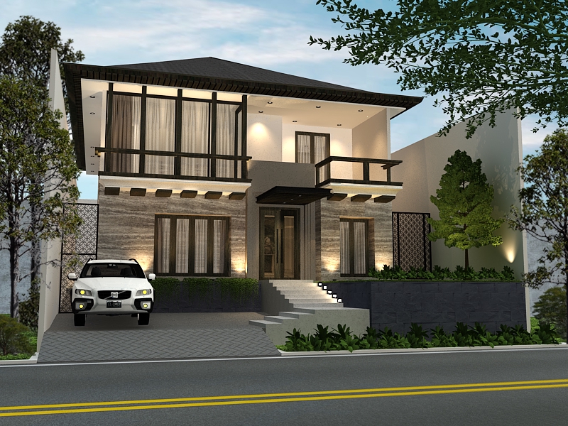 Jasa drafter autocad freelance untuk desain rumah modern dengan balkon dan taman kecil.