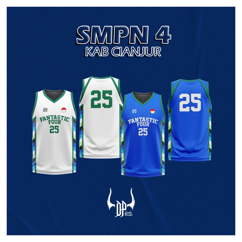 Desain kaos basket custom untuk SMPN 4 Kab Cianjur dengan tema Fantastic Four dan nomor 25