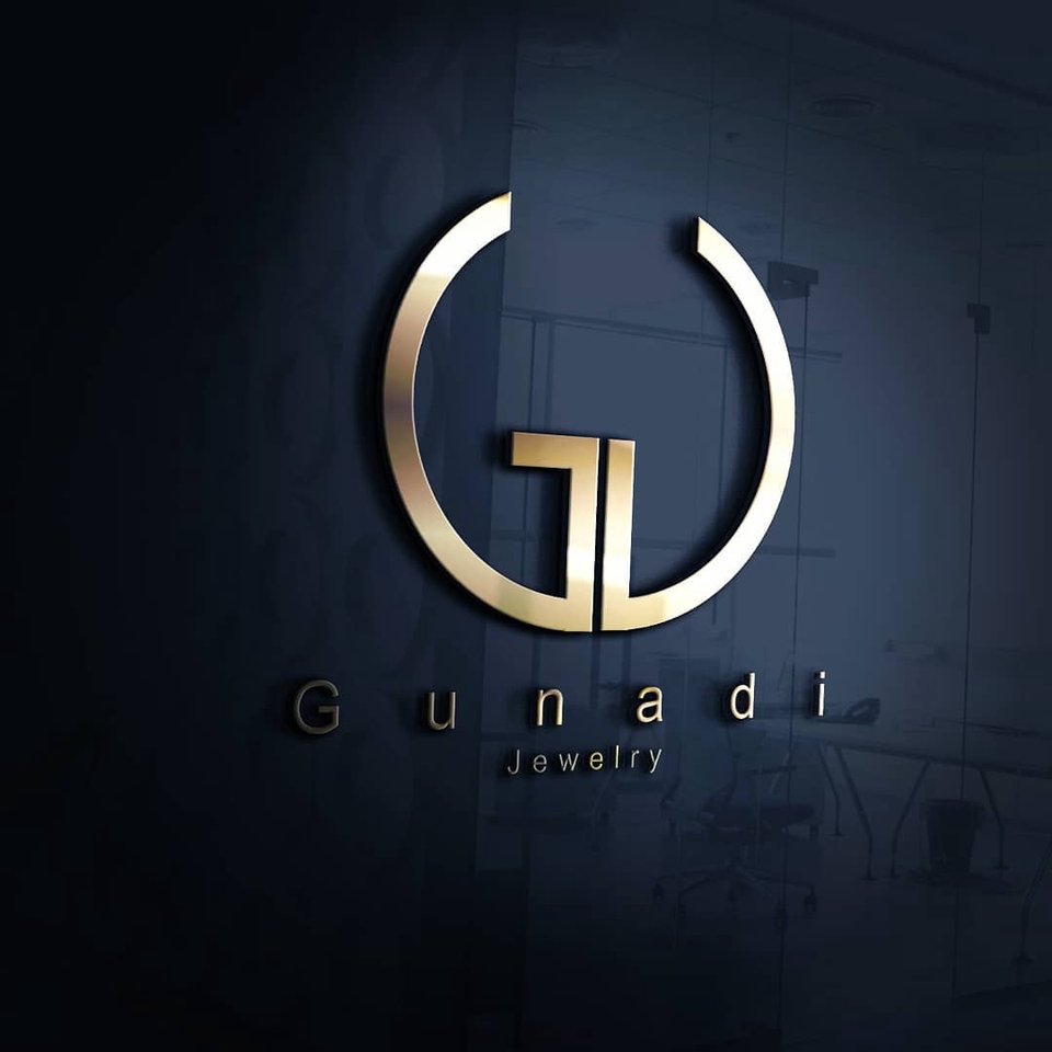 Desain logo Gunardi Jewelry dengan huruf G dan I yang dibentuk menjadi logo unik dan elegan