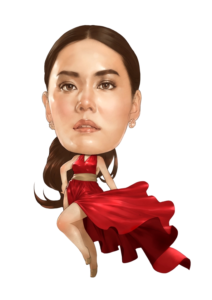 วาดภาพล้อเลียน ผู้หญิงสวยในชุดแดง