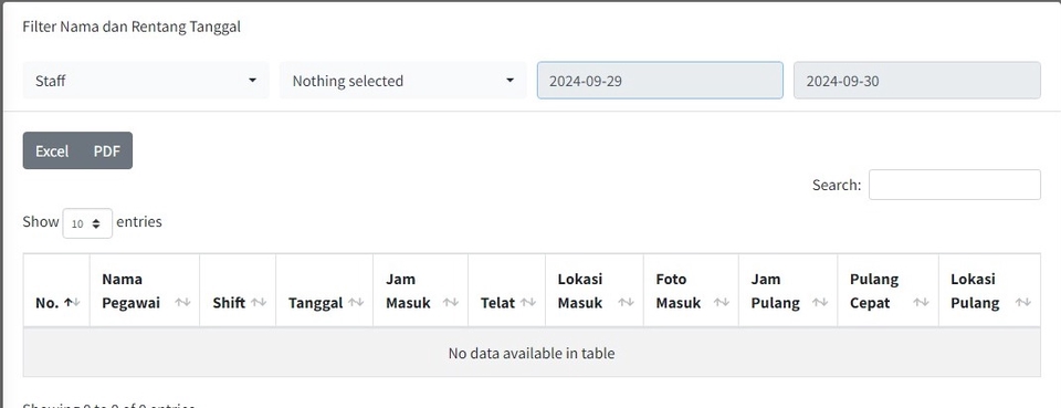 Jasa Pembuatan Website Perusahaan - Filter Nama dan Rentang Tanggal untuk Mencari Data Karyawan
