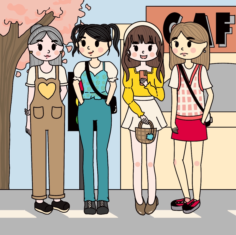 รับวาดรูปภาพประกอบ สไตล์น่ารัก วาดภาพสาวๆ ยืนรอรถ