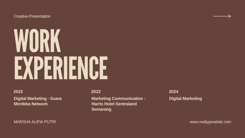 Jasa Digital Marketing Profesional: Portfolio Marsha Alifia Putri. Pengalaman di Suara Merdeka Network, Harris Hotel Sentraland Semarang. Jasa Iklan Facebook Instagram.