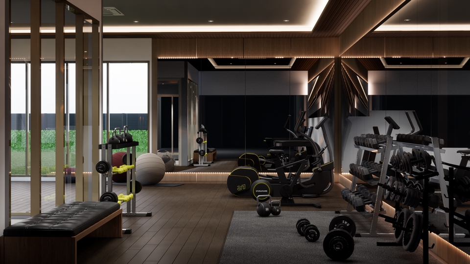 รับทำภาพ 3d perspective ออกแบบร้านฟิตเนส 3 มิติ โมเดลร้านฟิตเนส 3 มิติ ราคาถูก