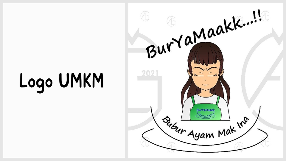 Desain logo bubur ayam "BurYaMaakk" untuk usaha makanan, logo restoran, desain logo makanan