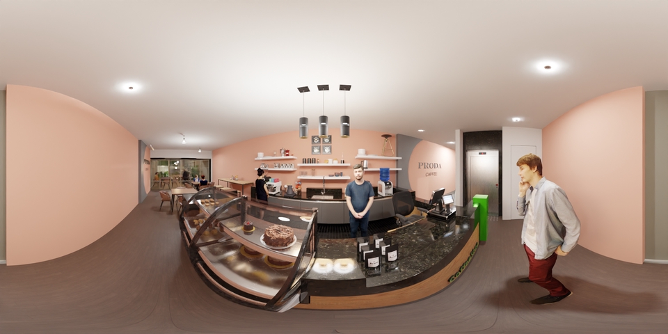 Jasa desain interior cafe minimalis modern dengan barista di depan counter