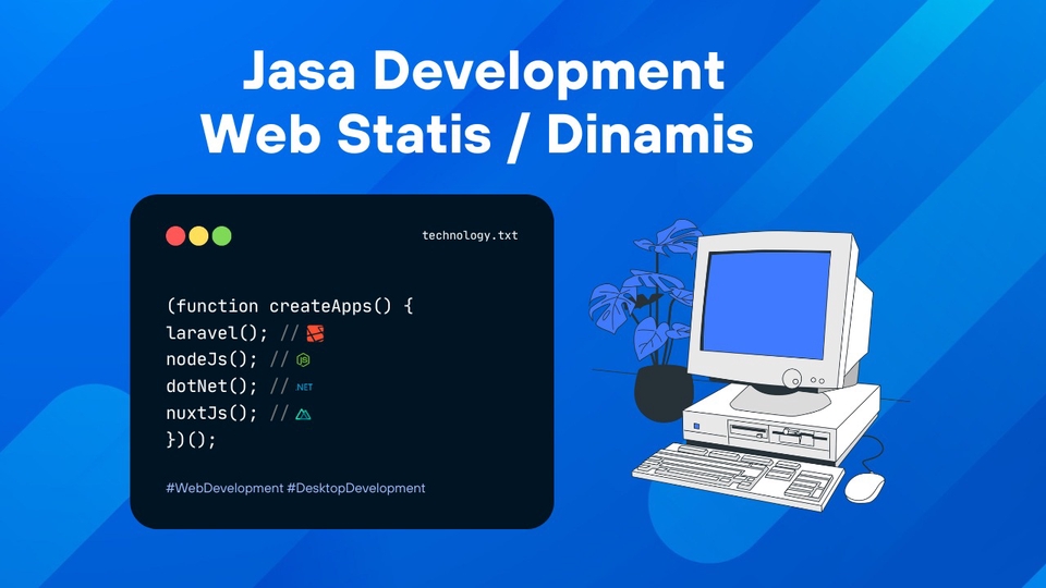 Jasa pembuatan website statis dan dinamis, pengembangan web, web developer, layanan web, web design.