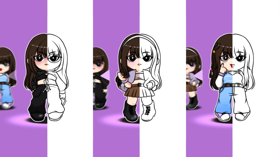 รับวาดรูปการ์ตูนน่ารัก สไตล์อนิเมะหญิง 3 ตัว