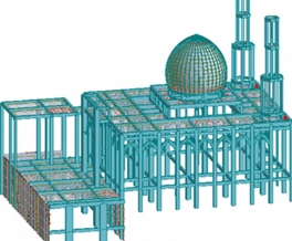 Jasa drafter autocad freelance untuk desain masjid dengan dome dan menara, gambar autocad masjid, pembuatan autocad 3D