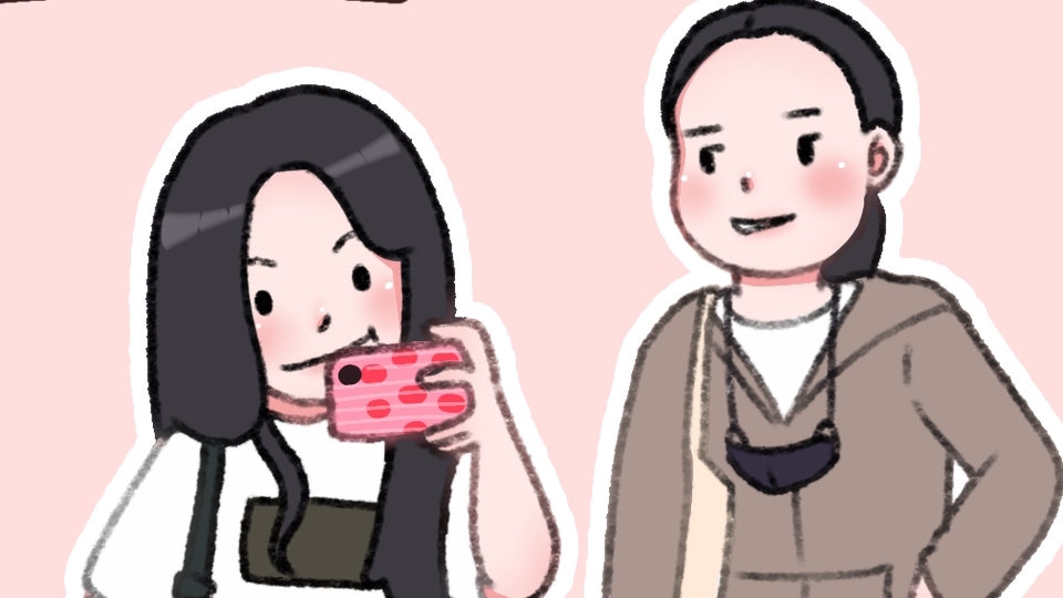 รับวาดการ์ตูนน่ารัก สไตล์มินิมอล สองคนเพื่อนสนิท รับวาดภาพการ์ตูนมินิมอล