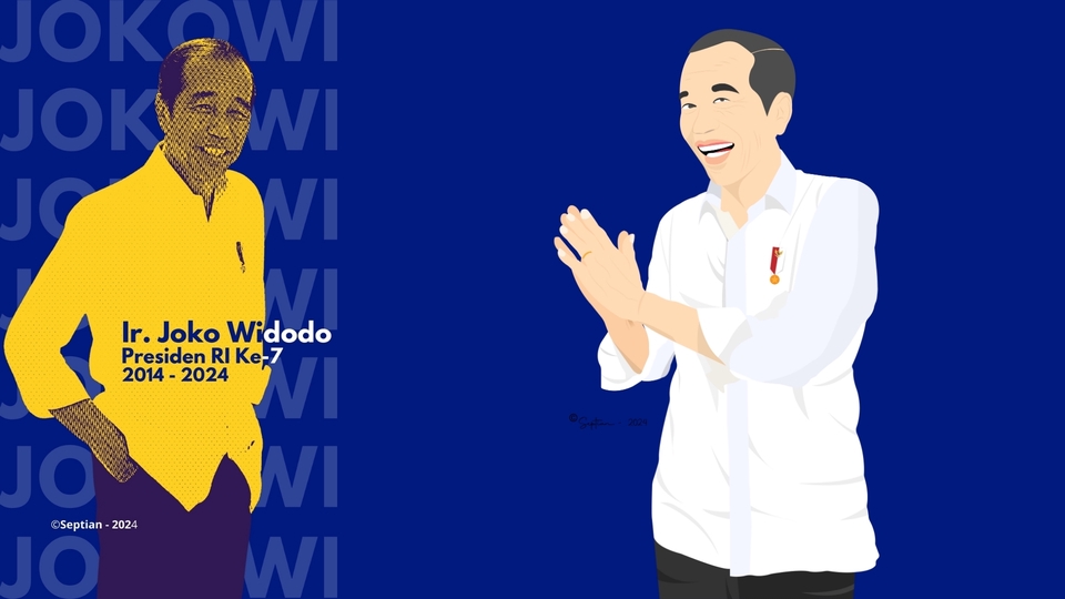 Ilustrasi digital Joko Widodo dan Ganjar Pranowo sebagai presiden dan calon presiden Indonesia.