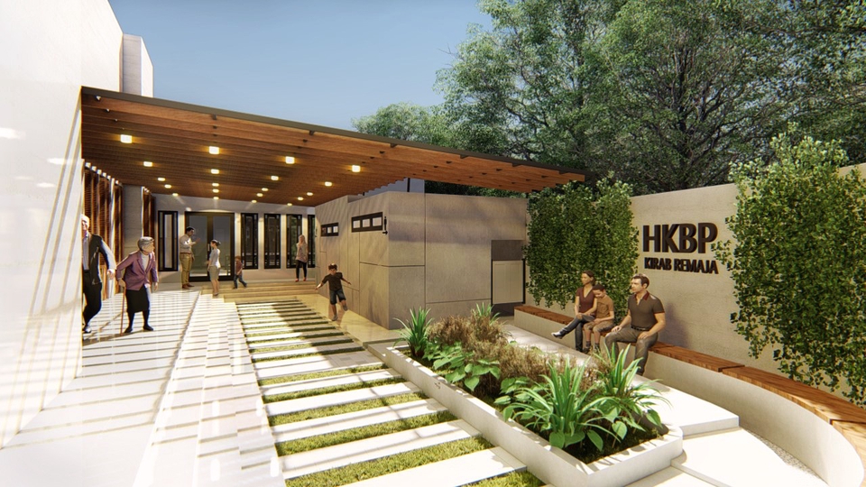 Jasa desain 3d eksterior rumah minimalis modern dengan taman dan kolam renang, cocok untuk inspirasi desain rumah anda.