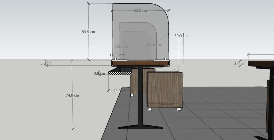Jasa desain interior cafe minimalis dengan model meja bar dan pembatas kaca.