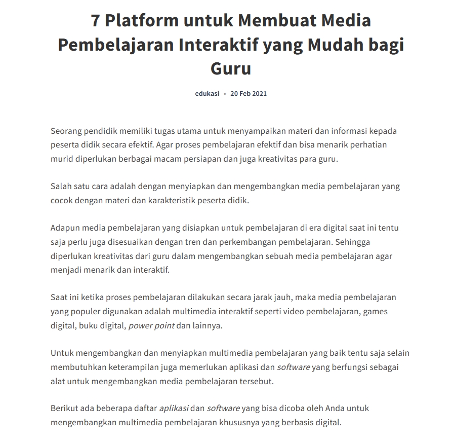 7 Platform untuk Membuat Media Pembelajaran Interaktif yang Mudah bagi Guru - edukasi - 20 Feb 2021 - Jasa Content Writer - Jasa Copywriting - Content Writing - Jasa Artikel - Freelance Writing - Jasa Artikel SEO - Jasa Penulis Cerpen - Jasa Content Writer - Jasa Tulis Artikel - Jasa Membuat Artikel - Jasa Content Writer Professional - Jasa Pembuatan Copywriting - Harga Jasa Copywriting - Jasa Artikel Murah - Jasa Penulis Novel - Jasa Penulis Artikel - Jasa Pembuatan Artikel - Copywriter Freelance - Jasa Tulis Artikel SEO - Penulisan Artikel Ilmiah - Konten Writer - Penulis Cerita Fiksi - Jasa Artikel Bahasa Inggris - Penulis Konten Freelance - Content Writer - Jasa Copywriting Murah - Jasa Copywriting Profesional - Jasa Penulis Artkel Murah - Harga Jasa Penulis Artikel - Penulis Cerpen - Penulis Drama - Penulis Novel - Jasa Penulis Naskah - Penulis Naskah - Penulis Skenario - Penulis Naskah Film - Jasa Penulisan Deskripsi Produk - Deskripsi Produk - Menulis Deskripsi Produk - Jasa Pembuatan Proposal - Jasa Penulis Akademik - Jasa Pembuatan Makalah - Jasa Pembuatan Karya Tulis Ilmiah - Jasa Buat Makalah - Jasa Pembuatan Makalah Online - Jasa Membuat Makalah - Penulis Puisi - Pengarang Puisi - Jasa Penulis Puisi - Copywriting Produk - Jasa Copywriter Freelance - Copywriter - Copywriting Makanan - Copywriting Kosmetik - Penulis Syair - Tulis Puisi - Pembuatan Artikel - Menulis Novel - Tulis Novel - Jasa Penulisan Novel - Penulisan Novel