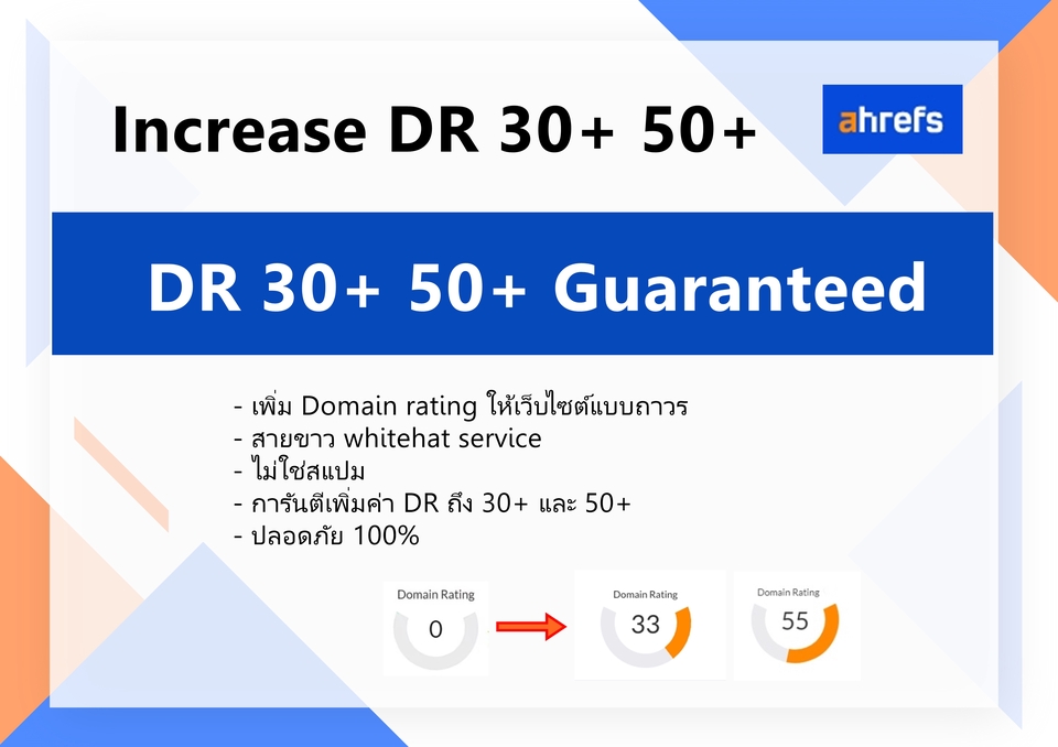 ทำ SEO - ทำ Backlink คุณภาพสูง High DA PA / เพิ่มค่า DR Ahrefs Domain Rating - 2