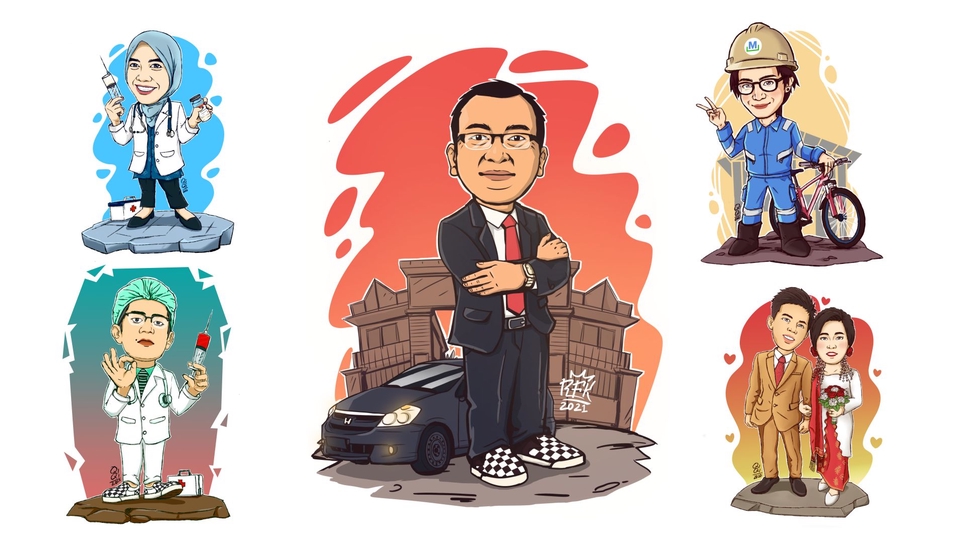 Jasa desain ilustrasi kartun untuk keluarga dengan berbagai macam karakter dan gaya