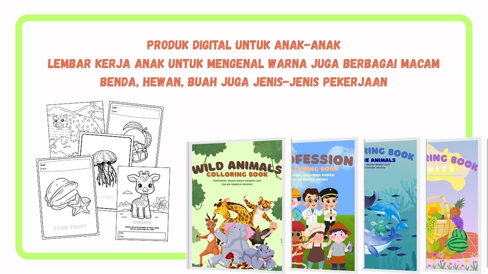 Jasa Ilustrasi Digital untuk Anak-Anak: Lembar Kerja Mewarnai Gambar Hewan, Buah, dan Benda
