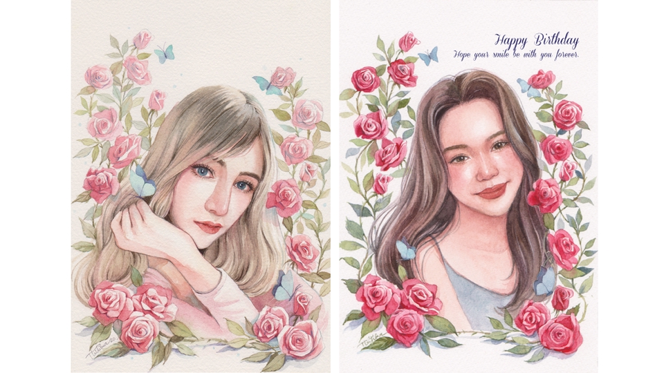 วาดภาพเหมือน Portrait - รับวาดภาพเหมือนสีน้ำ Portrait คน สัตว์ ดอกไม้ วิว  - 15