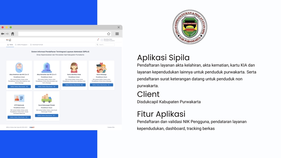 Jasa pembuatan website aplikasi Sipila untuk kebutuhan pendaftaran kependudukan dan layanan terkait di Kabupaten Purwakarta, Jawa Barat.