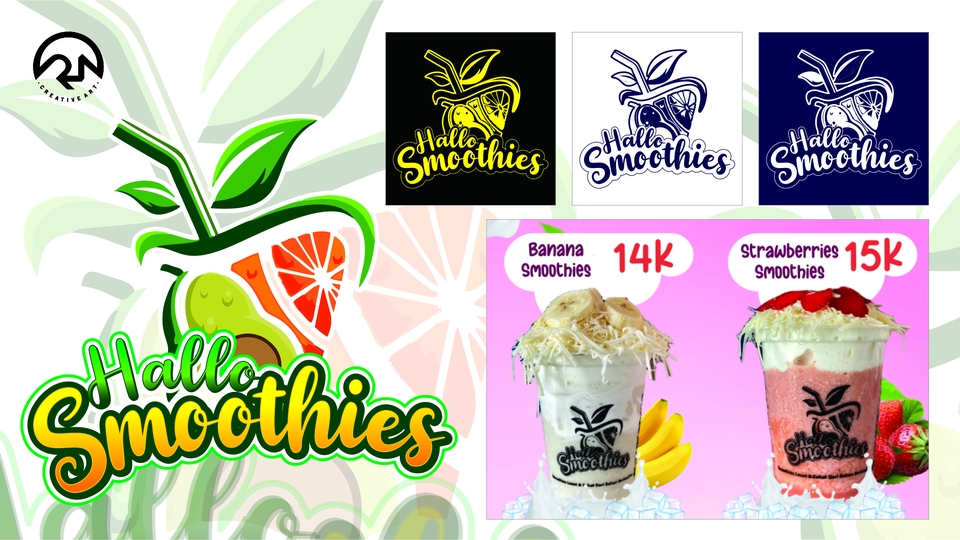 Desain logo online Halo Smoothies: jasa desain logo makanan minuman, logo cafe, restoran, warung makan.  Buat logo online murah, desain logo keren.