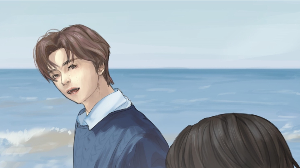 วาดแฟนอาร์ตเกาหลีชายหญิงทะเล