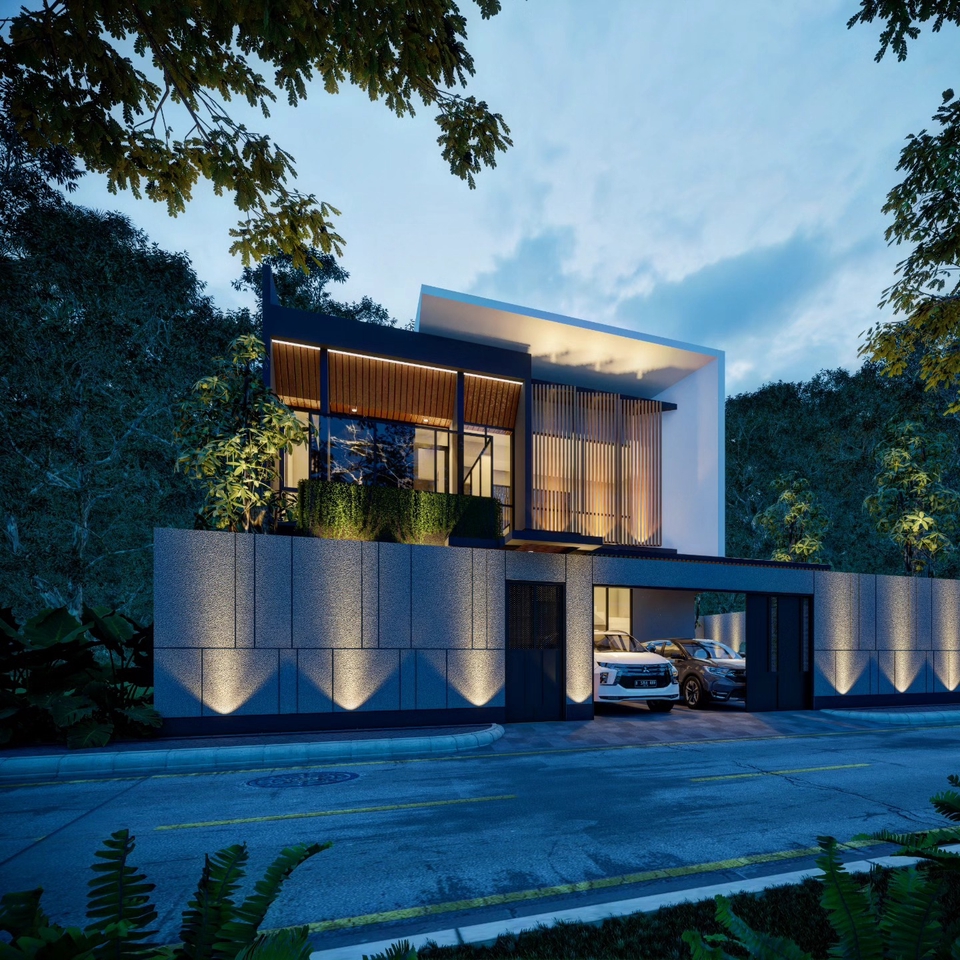 Jasa desain eksterior 3d rumah minimalis modern dengan kolam renang