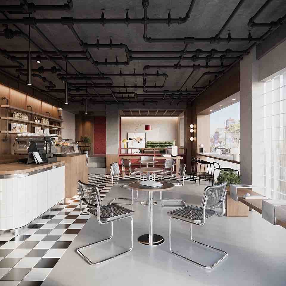 ออกแบบร้านกาแฟ3D perspective มุมมองสวย