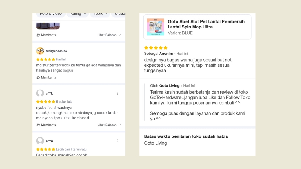 Jasa review Google Bisnis untuk toko online GoTo Living dengan ulasan positif