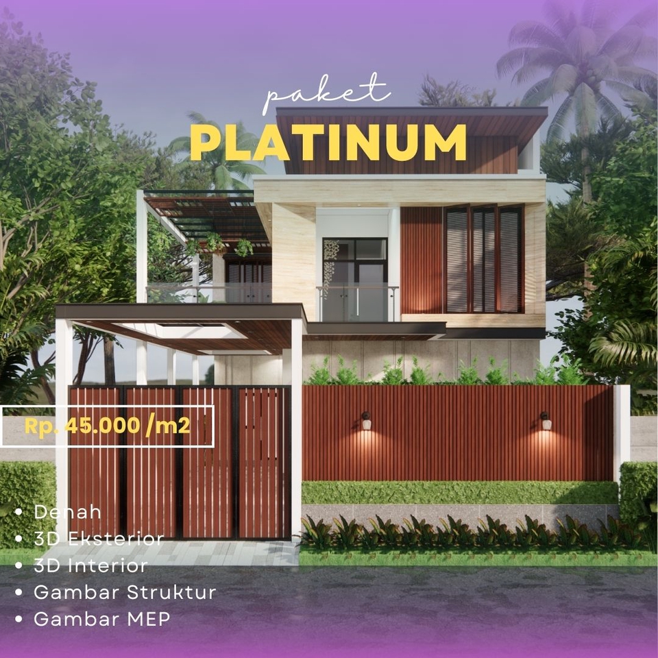 Jasa desain exterior 3d, desain rumah minimalis modern, paket platinum, desain rumah