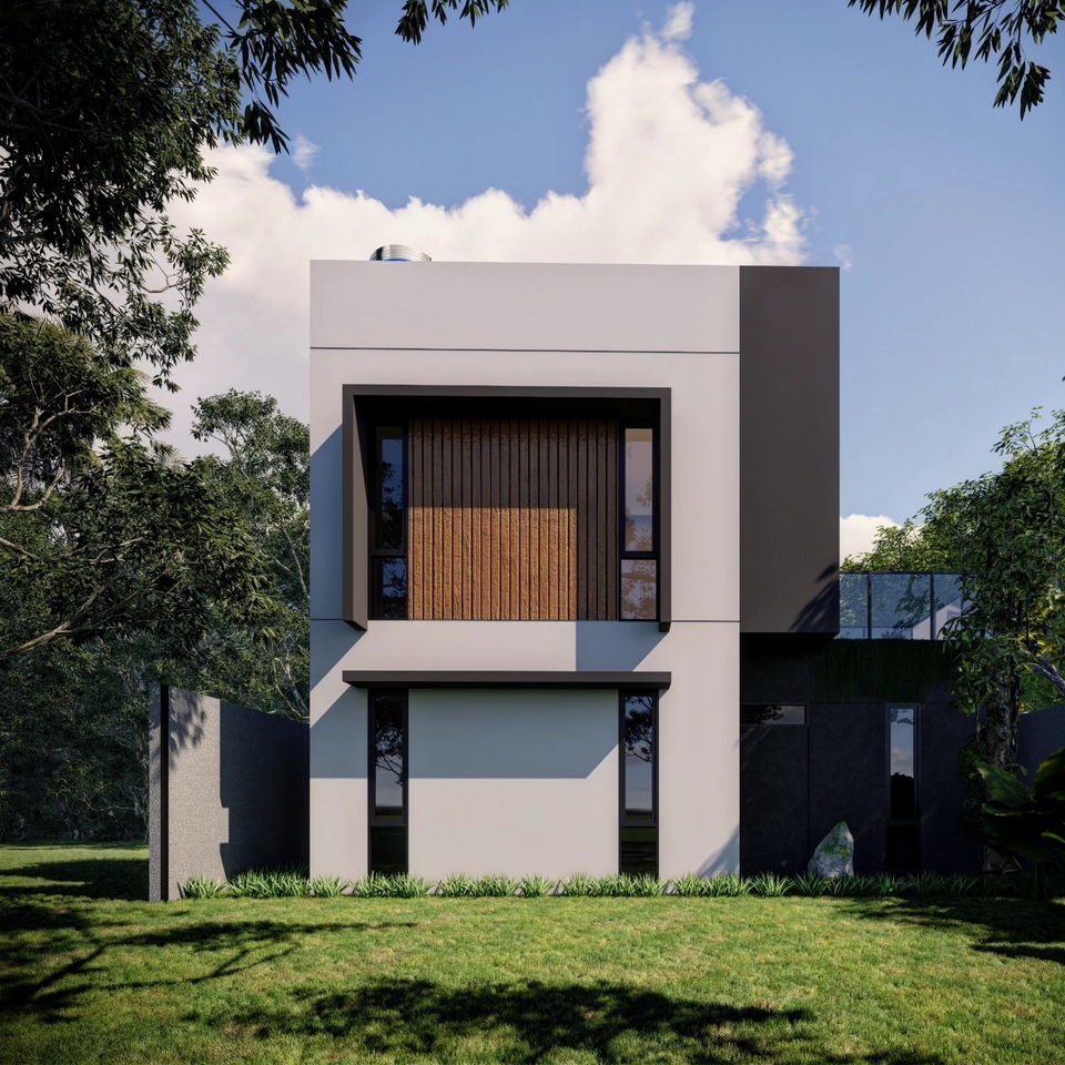 Jasa desain exterior rumah minimalis modern dengan render 3d.