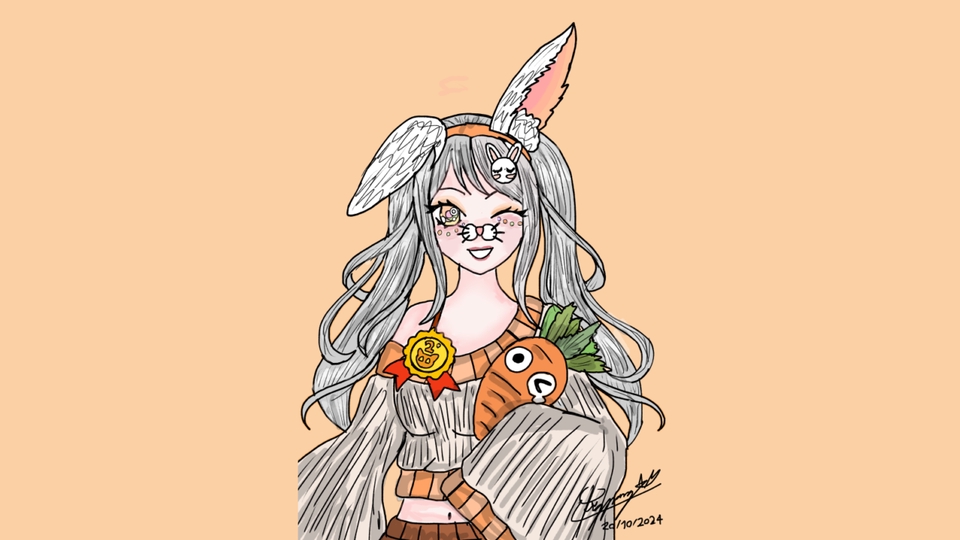 วาดแฟนอาร์ต สาวน้อยน่ารัก สไตล์การ์ตูน เกาหลี ใส่ชุดกระต่าย น่ารัก