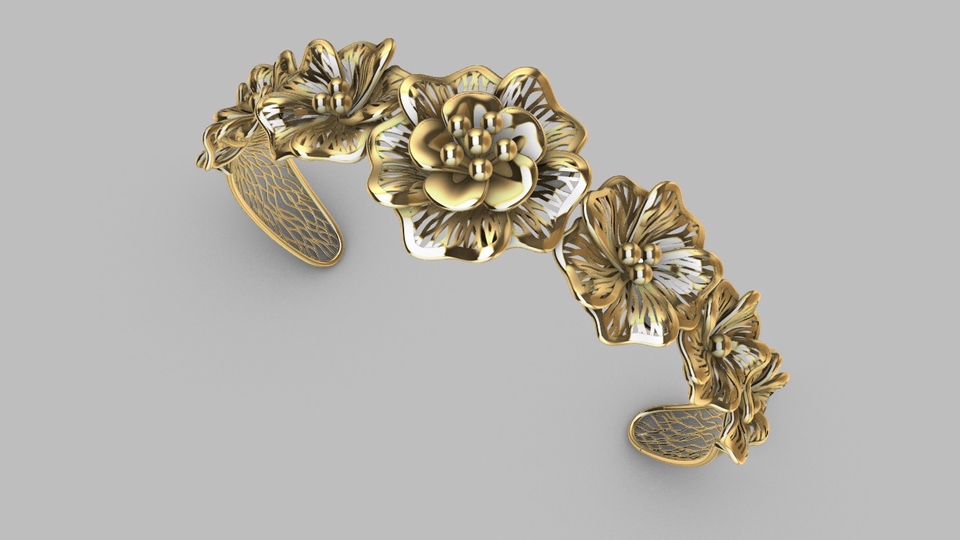 Jasa Desain 3D Perhiasan Bunga Emas Mewah, model 3D perhiasan